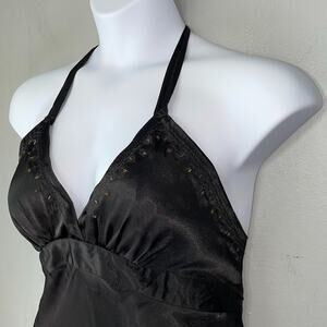 Vanity Going Out Halter Top Size Large Beaded Satin Babydoll Dark Romantic Goth